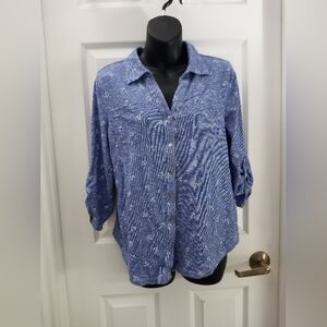 🌸$1 M Cathy Blue Button-Up Women's Top With Anchors🌸